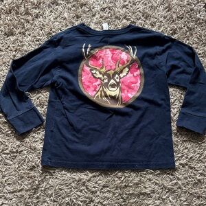 Navy Blue Kids' Long Sleeve Shirt with Deer Graphic